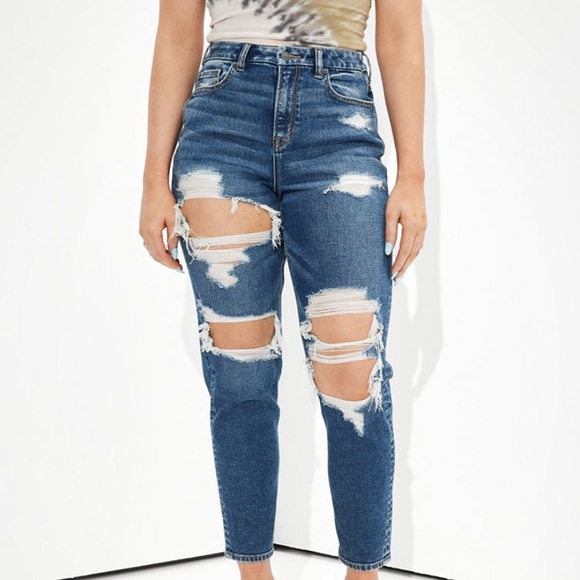 Ae Stretch Ripped Curvy Mom Jean 